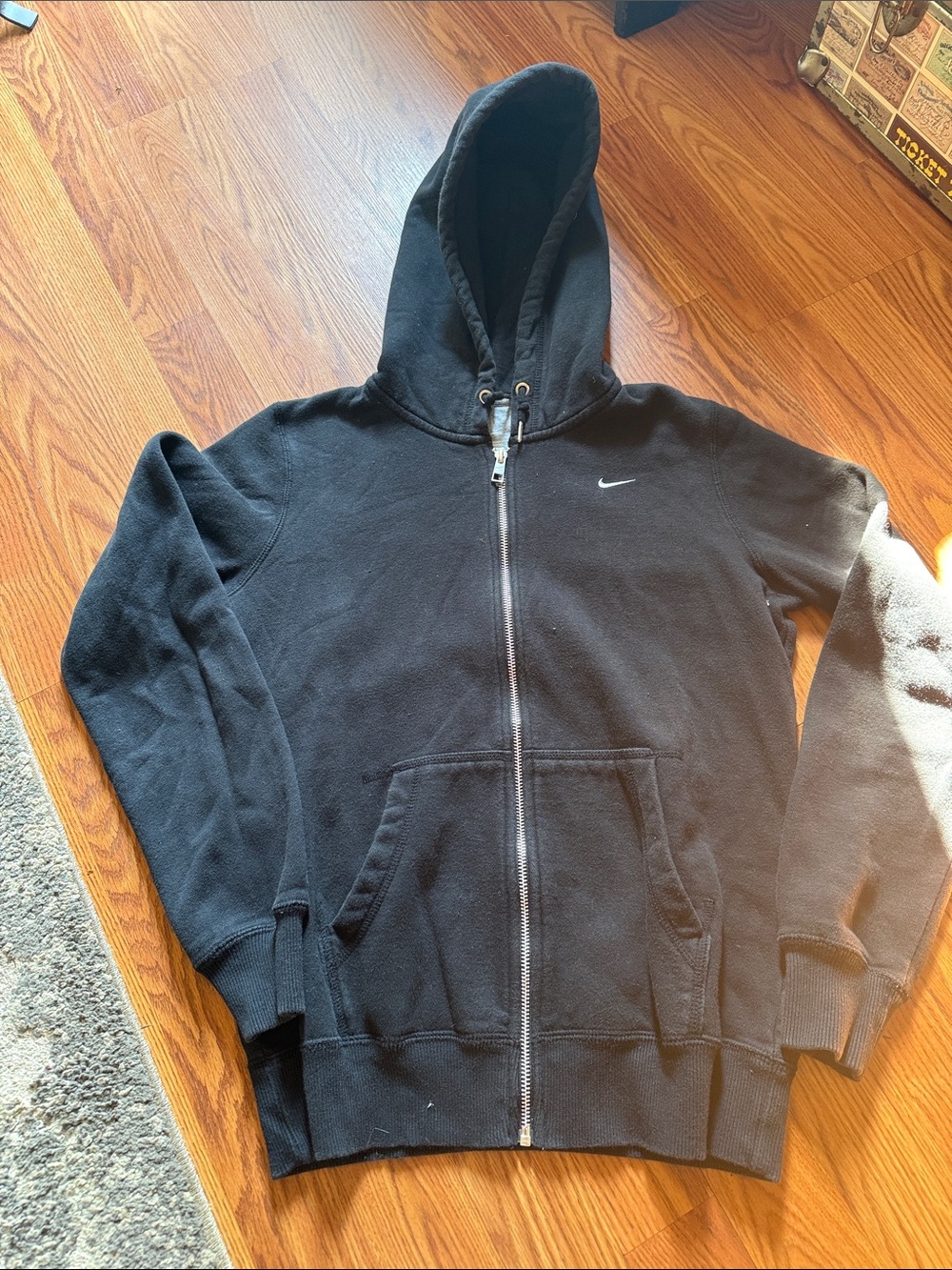 Nike Men's Black Zip-Up Hoodie with Small Swoosh